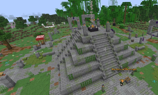 The Ruins of First Light, SiegeCraft's spawn: a mossy stone pyramid in the jungle